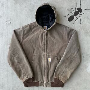 Vintage Y2K Carhartt YOUTH brown hooded work wear jacket
